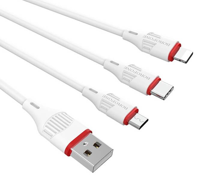 BOROFONE BX17 Enjoy 3-in-1 Cable (Lightning / Micro-USB / USB-C) - White - Zoom Image