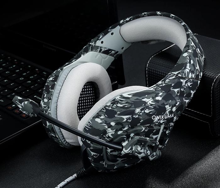 Onikuma K1-B 3.5mm Over-Ear Stereo Gaming Headset with Microphone and LED Light - Camouflage Gray - Zoom Image 5