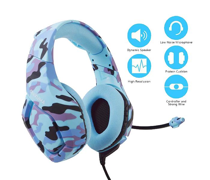 Onikuma K1-B 3.5mm Over-Ear Stereo Gaming Headset with Microphone and LED Light - Camouflage Blue - Zoom Image 3