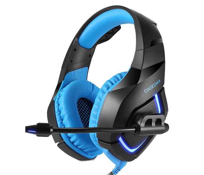 Onikuma K1-B 3.5mm Over-Ear Stereo Gaming Headset with Microphone and LED Light - Black & Blue - Zoom Image 1