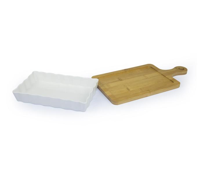  WS-77 Ceramic Snack Plate with Bamboo Base - Zoom Image 2