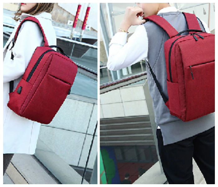 Anti-theft USB Charging Backpack Laptop Notebook Travel School Bag Maroon - Zoom Image 3