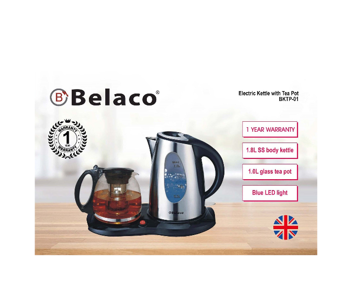 Belaco BKTP-01 1.8 Litre Stainless Steel Kettle with Pot - Black and Silver - Zoom Image 2