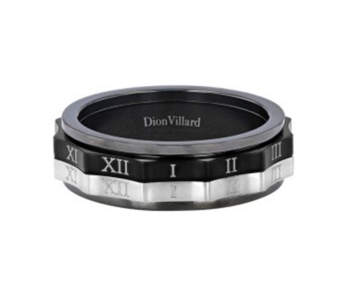 Dion Villard DVR19031G60 Black and Silver Stainless Steel Movable Inside Ring with Roman Number - Size 60 - Zoom Image 2