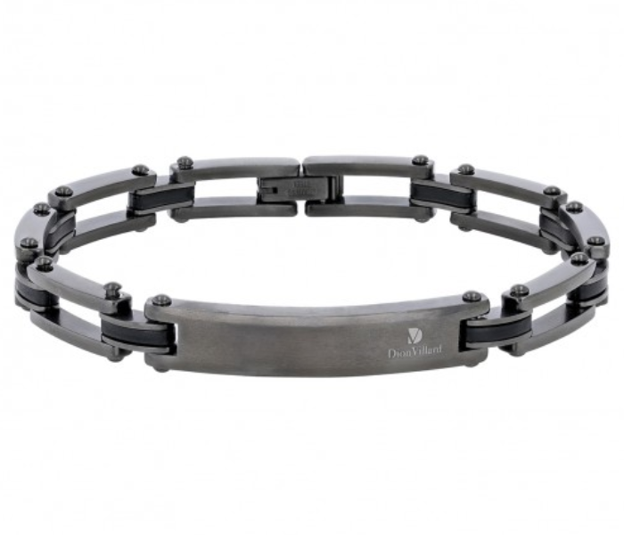 Dion Villard DVBC19062BLA Grey Stainless Steel Chain Link Bracelet for Men - Zoom Image 2