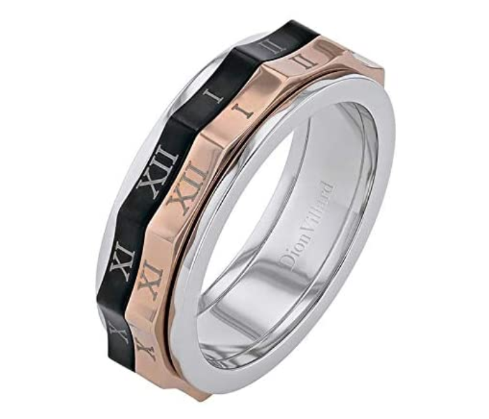 Dion Villard DVR19033S66 Black and Rose Gold Stainless Steel Movable Inside Ring with Roman Number - Size 66 - Zoom Image 2