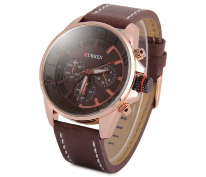 Curren 8187 Leather Strap Analog Watch For Men, Brown - Zoom Image