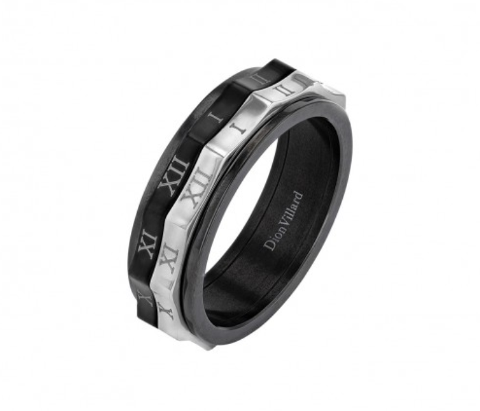 Dion Villard DVR19031G60 Black and Silver Stainless Steel Movable Inside Ring with Roman Number - Size 60 - Zoom Image 1