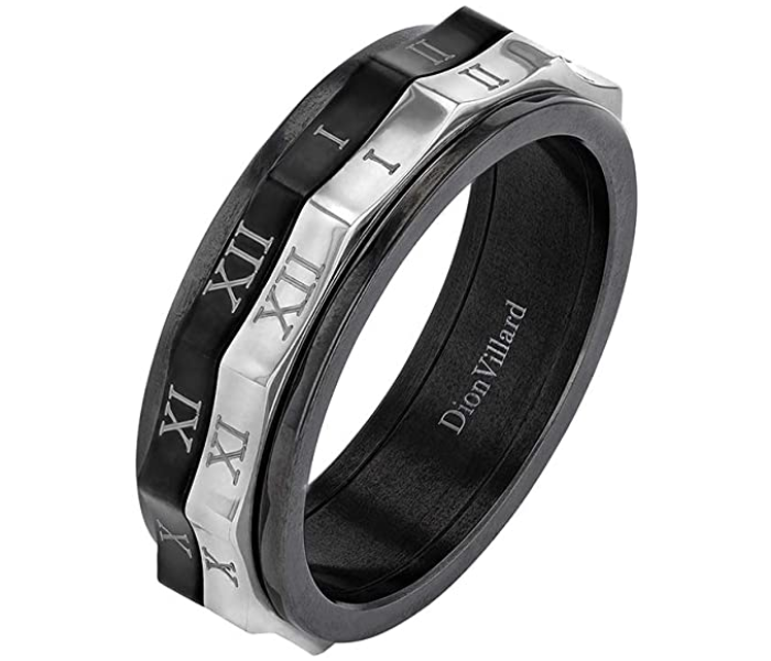 Dion Villard DVR19033G66 Black and Silver Stainless Steel Movable Inside Ring with Roman Number - Size 66 - Zoom Image 2