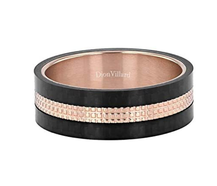 Dion Villard DVR19043R66 Size 66 Carbon Fiber and Rose Gold Stainless Steel Ring for Men  - Zoom Image 1