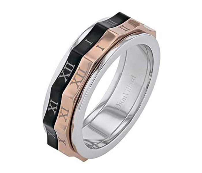 Dion Villard DVR19032S62 Black and Rose Gold Stainless Steel Movable Inside Ring with Roman Number - Size 62 - Zoom Image 2