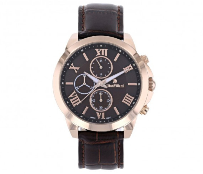 Dion Villard DVW19053 Leather Strap Analog Watch for Men - Brown - Zoom Image 1