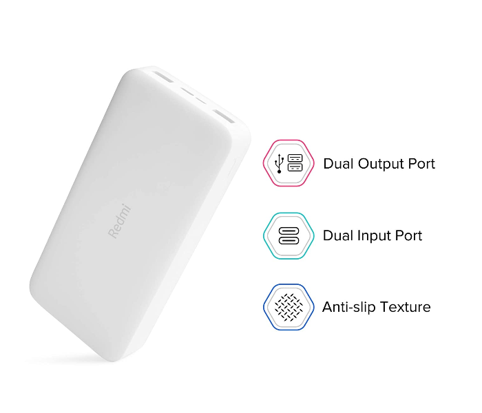 Redmi 20000mAh 18W Fast Charging Li-Polymer Power Bank USB Type C and Micro USB Ports - White - Zoom Image 2