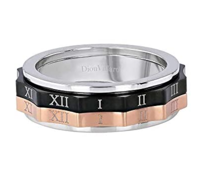 Dion Villard DVR19032S62 Black and Rose Gold Stainless Steel Movable Inside Ring with Roman Number - Size 62 - Zoom Image 1