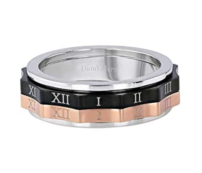 Dion Villard DVR19033S66 Black and Rose Gold Stainless Steel Movable Inside Ring with Roman Number - Size 66 - Zoom Image 1