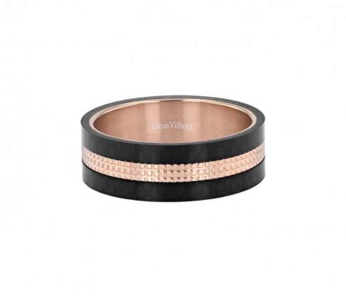 Dion Villard DVR19041R60 Size 60 Carbon Fiber and Rose Gold Stainless Steel Ring for Men  - Zoom Image 1