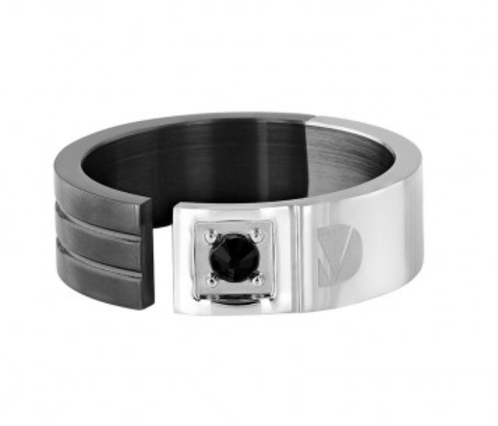 Dion Villard DVR19011G60 Black Cubic Zirconia Stone Stainless Steel with Grey Ring for Men - Size 60 - Zoom Image 1