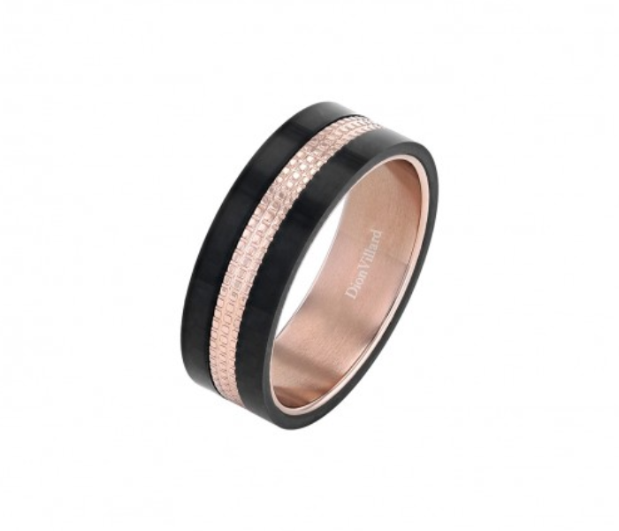 Dion Villard DVR19041R60 Size 60 Carbon Fiber and Rose Gold Stainless Steel Ring for Men  - Zoom Image 2