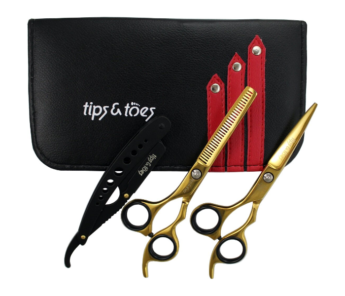 Tips &amp; Toes TT760 Stainless Steel Professional Barber Razor Shears Kit for Left Handers - Zoom Image 1