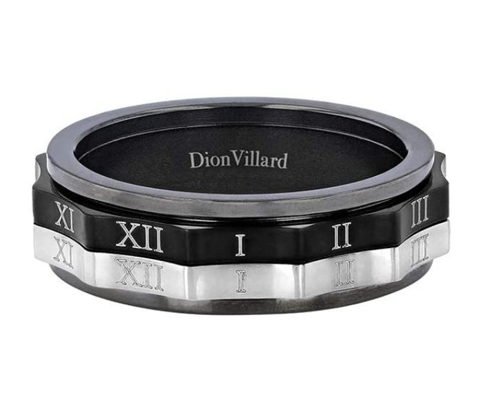 Dion Villard DVR19033G66 Black and Silver Stainless Steel Movable Inside Ring with Roman Number - Size 66 - Zoom Image 1