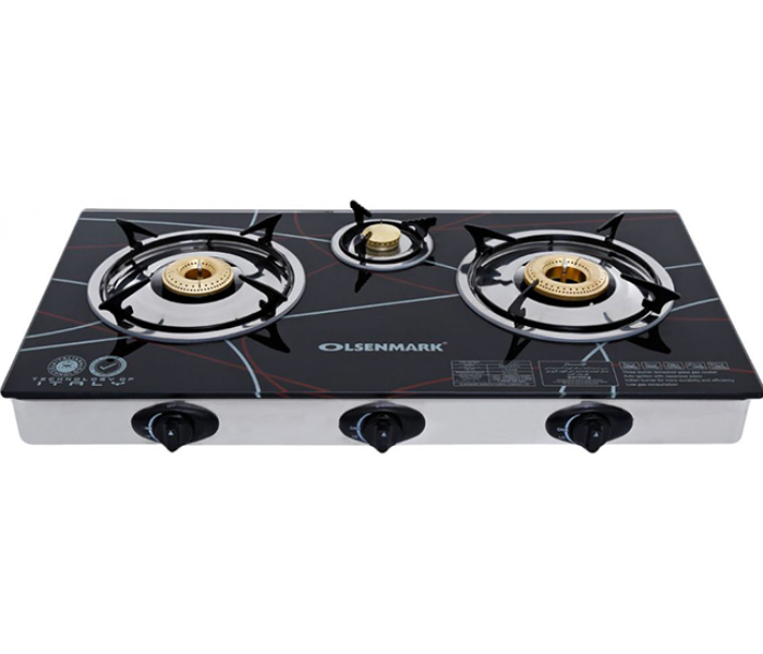 Olsenmark OMK2197 Stainless Steel 3 Burner Gas Stove with Tempered Glass - Black - Zoom Image 7