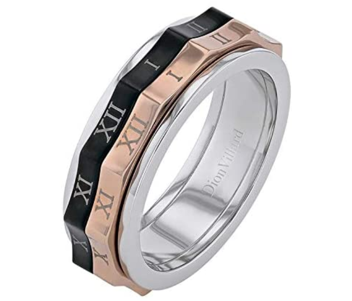 Dion Villard DVR19031S60 Black and Rose Gold Stainless Steel Movable Inside Ring with Roman Number - Size 60 - Zoom Image 2