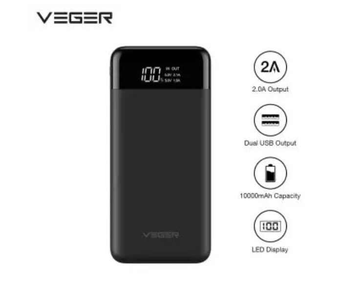 Veger VP1056 10000 mAh  Heavy Duty Genuine Quality Power Bank - Black - Zoom Image 1