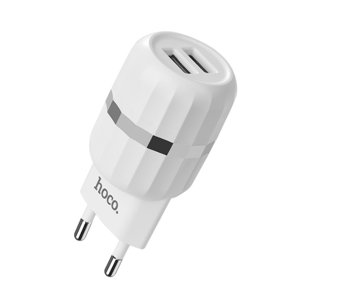 Hoco C41AL Universal Dual USB Charger with Lightning To USB Dable Cable White - Zoom Image