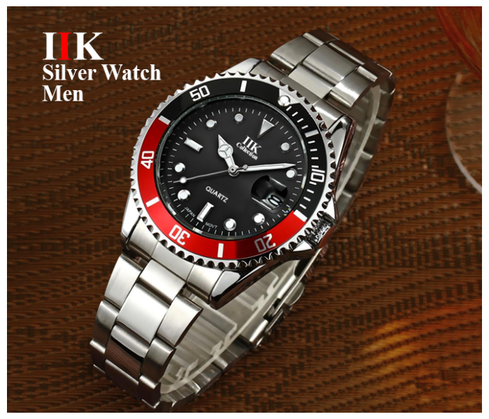 IIK Rotatable Bezel Sapphire Glass Stainless Steel Band Sport Quartz Wrist Watch for Men – Black and Silver - Zoom Image