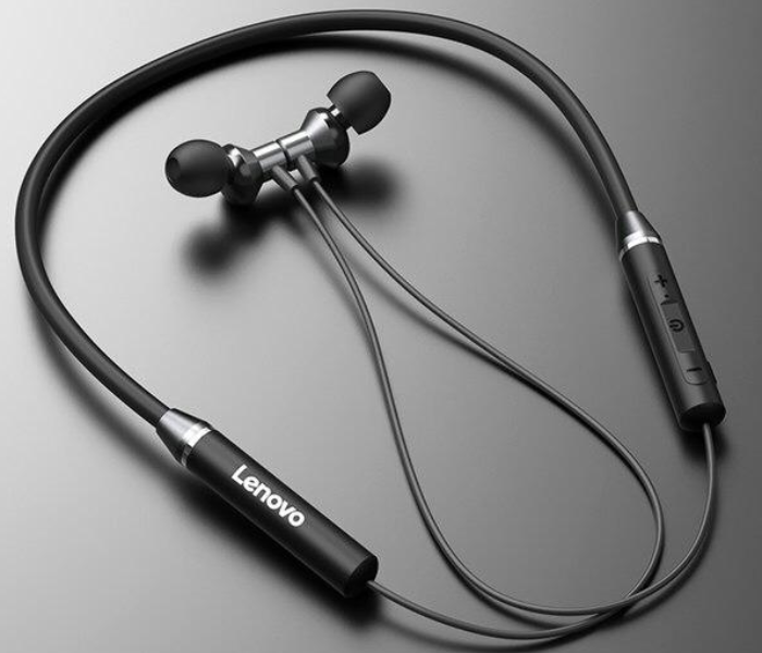 Lenovo HE05 Original Wireless Bluetooth 5.0 Stereo Magnetic Neckband In-Ear Headphone with Noise Cancellation - Black - Zoom Image 1