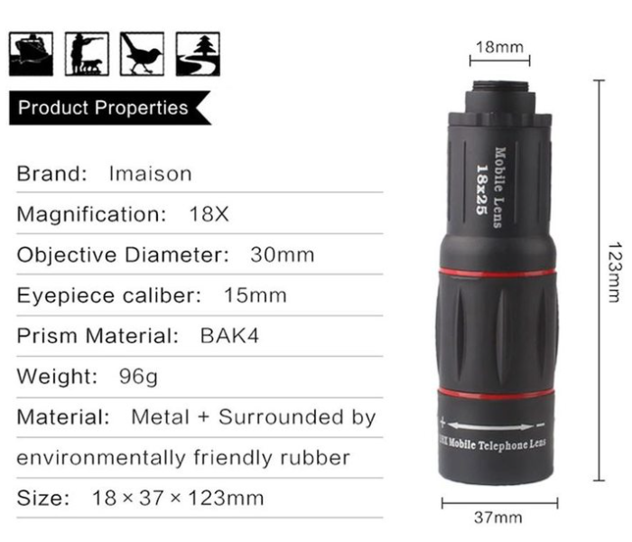 Domee  DAF106 Universal 18x25 Monocular Zoom with tripod for Smartphone Black - Zoom Image 4