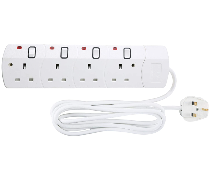 Geepas GES4084 3 Metre Portable Multi 4 Way Socket - White - Zoom Image 1