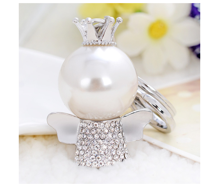 Rhinestone Pear Crown Angel Keychain Silver - Zoom Image 2