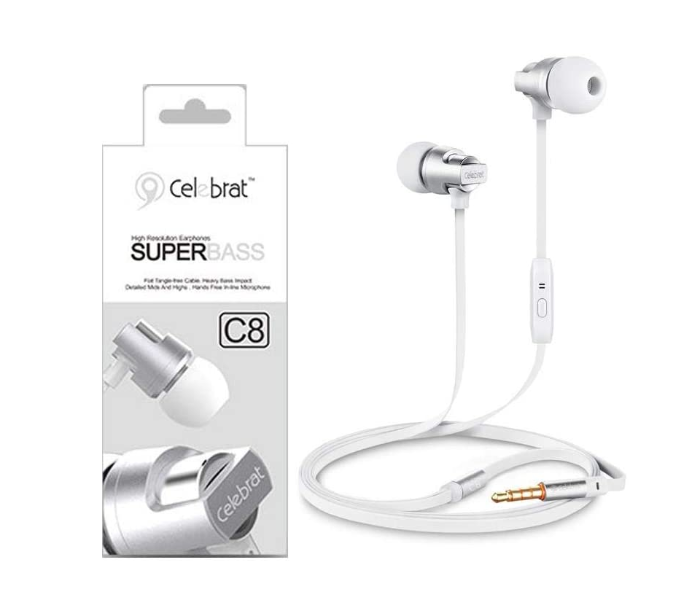 Celebrat C8 In-Ear Metal Super Bass Earphones NFT - White - Zoom Image 2