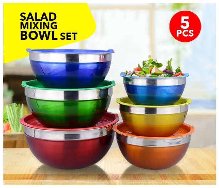 5 Sets Colourful Serving Nesting Stainless Steel Salad Mixing Bowl with Cover - Zoom Image