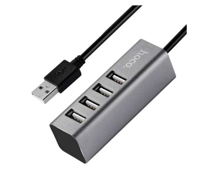 Hoco HB1 Four-Port Extension Socket Multi-Port Desktop Extender Computer Notebook USB Interface Gray - Zoom Image