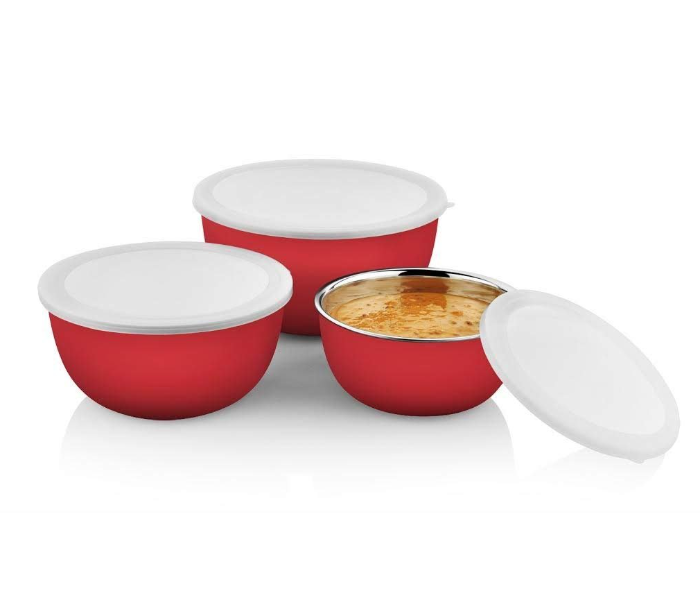 3 Sets OE-1746 Serving Nesting Stainless Steel Salad Mixing Bowl with Lids – Red - Zoom Image 2