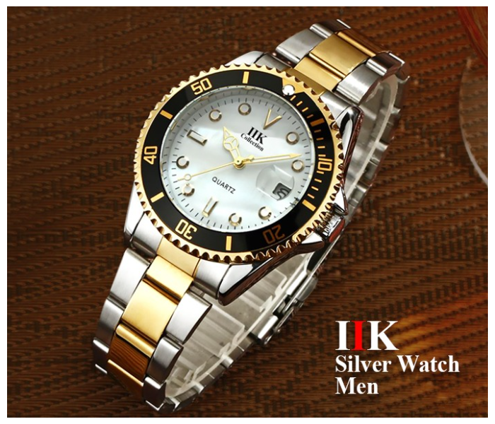 IIK Rotatable Bezel Sapphire Glass Stainless Steel Band Sport Quartz Wrist Watch for Men – White - Zoom Image