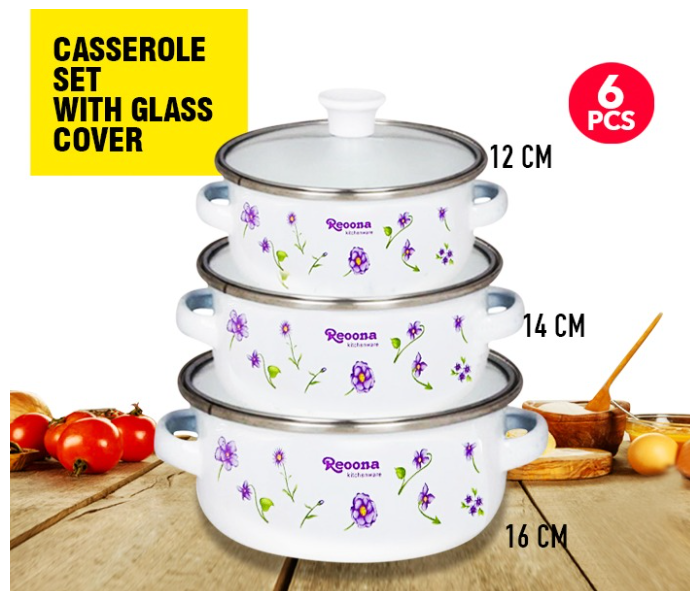 Reona EN-4699 6 Pcs Casserole Set - White  - Zoom Image