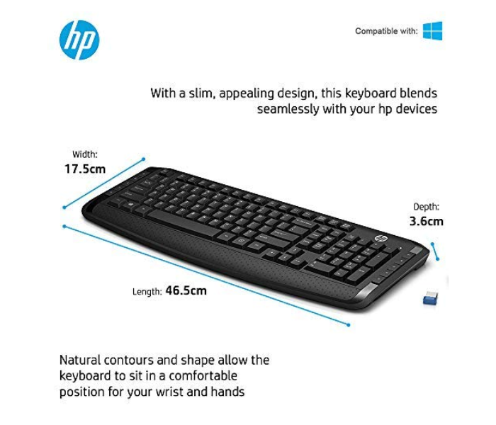 HP 3ML04AA Wireless Keyboard and Mouse - Black - Zoom Image 2