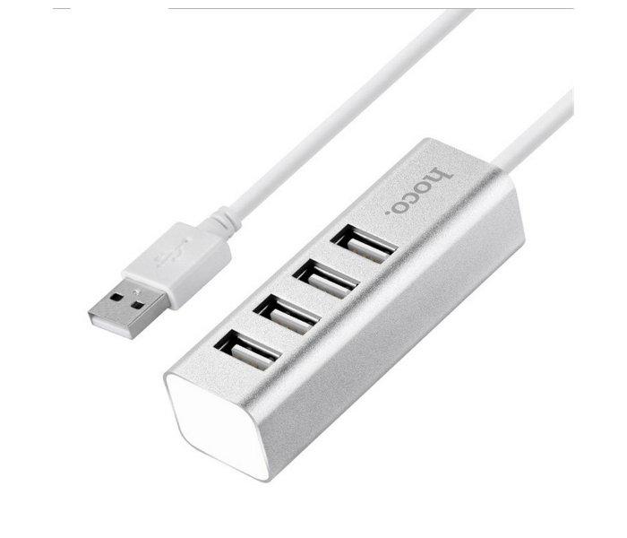 Hoco HB1 Four-Port Extension Socket Multi-Port Desktop Extender Computer Notebook USB Interface Silver - Zoom Image