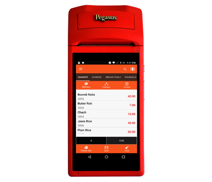 Pegasus PPT8525 Android Handheld POS System with Phomello LitePOS Standalone Red - Zoom Image 1