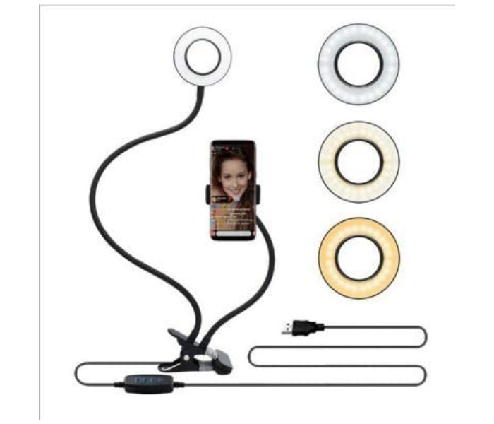 Generic RingLight01 Profession Live Stream Universal Selfie Ring Light with Flexible Mobile Phone Holder Lazy Bracket Desk Lamp LED Light - Zoom Image 1