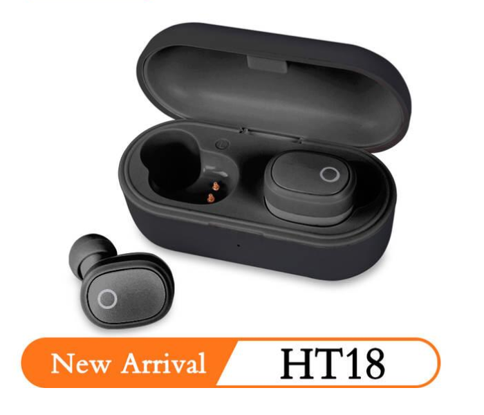 Lenovo HT18 TWS 5.0 Bluetooth Charging Box Truly Wireless In-Ear Headphone Headphone with Mic - Black - Zoom Image 1