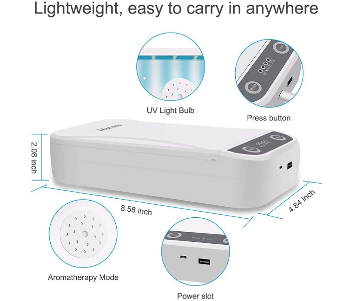 Phone Sanitizer UV Disinfection Lamp Light Box with Ultraviolet Light for Phone UVC Cleaner - White - Zoom Image 3