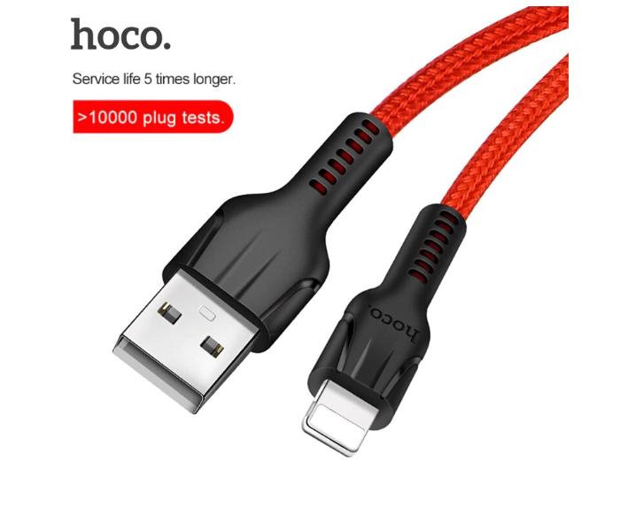 Hoco U31R Nylon Braid 2.4A Lightning USB Data Charging Cable For iOS Devices 1M Red - Zoom Image