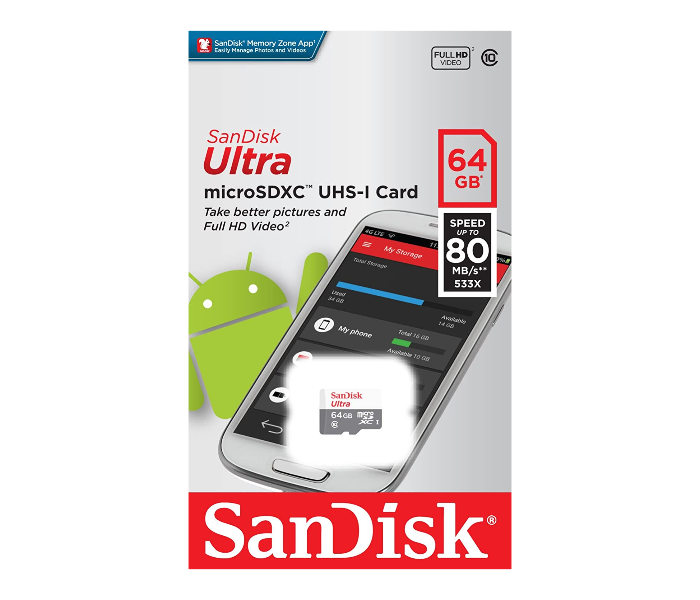 SanDisk Ultra 64GB Micro SDXC Class 10 UHS-I Memory Card - 80MB/s - Zoom Image 3