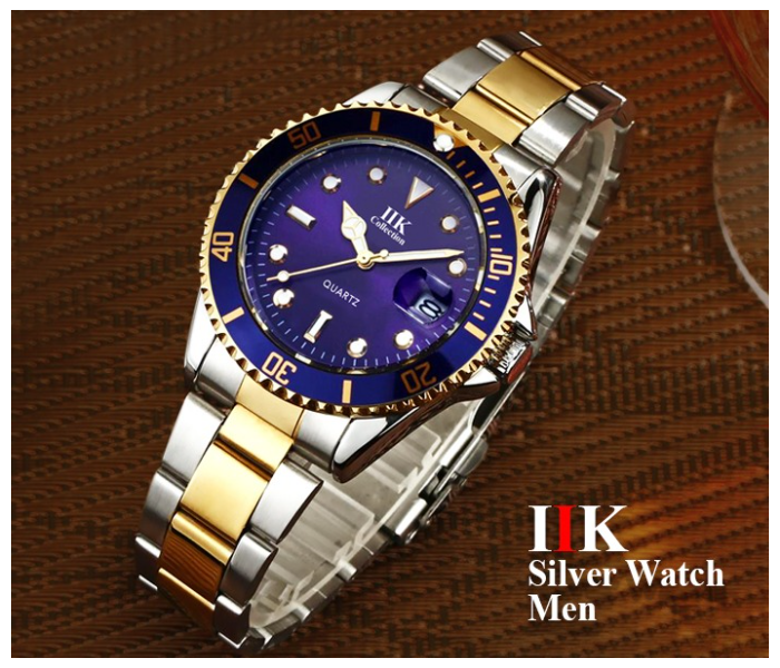 IIK Rotatable Bezel Sapphire Glass Stainless Steel Band Sport Quartz Wrist Watch for Men – Blue - Zoom Image