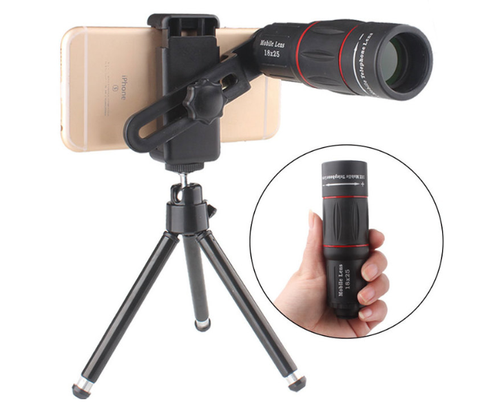 Domee  DAF106 Universal 18x25 Monocular Zoom with tripod for Smartphone Black - Zoom Image 1