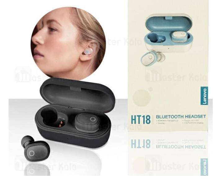 Lenovo HT18 TWS 5.0 Bluetooth Charging Box Truly Wireless In-Ear Headphone Headphone with Mic - Black - Zoom Image 2